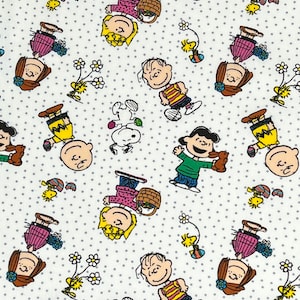 Peanuts Easter Gang Fabric By Half Yard, Fat Quarter, Charlie Brown Snoopy Easter Egg Polka Dots Cotton Fabric, 1/2 Yards are Continuous