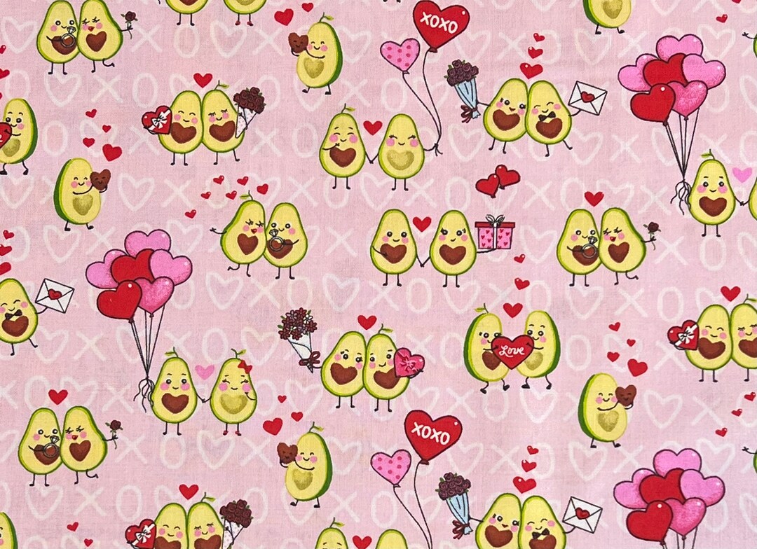 Avocados in Love Fabric by Half Yard, Fat Quarter, Valentine's Day