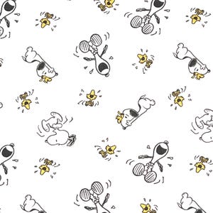 Snoopy Friends Fabric By Half Yard, Fat Quarter, Snoopy and Woodstock Cotton Fabric, 1/2 Yards are Continuous
