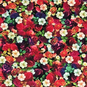 Hyper Bright Floral Fabric By Half Yard, Fat Quarter, Flowers Cotton Fabric, 1/2 Yards are Continuous
