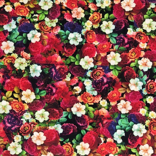 Hyper Bright Floral Fabric By Half Yard, Fat Quarter, Flowers Cotton Fabric, 1/2 Yards are Continuous