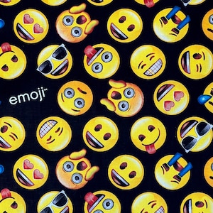 Emoji Fabric By Half Yard, Fat Quarter, Emoji Faces Novelty Cotton Fabric