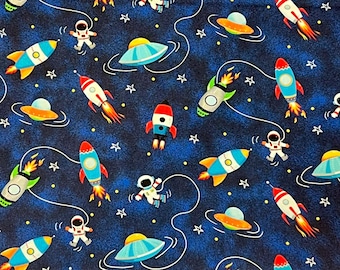 Rockets Spaceships Astronauts 100% Cotton Fabric | Fat Quarter, Half Yard
