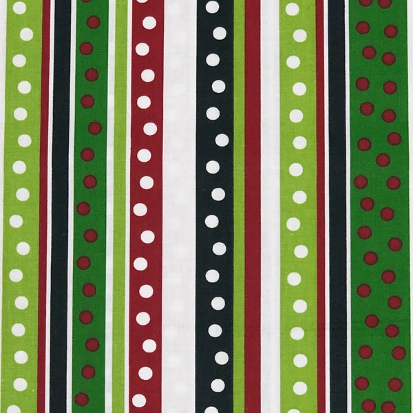 Christmas Dot Stripe Fabric By Half Yard, Fat Quarter, Polka Dots Stripes Cotton Fabric, 1/2 Yards are Continuous