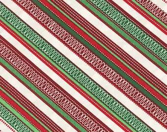 Multi Bias Stripe Christmas 100% Cotton Fabric | Fat Quarter, Half Yard