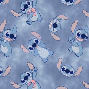 Stitch Watercolor Fabric By Half Yard, Fat Quarter, Lilo and Stitch Heart Cotton Fabric, 1/2 Yards are Continuous