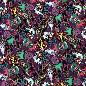 All Villains Fabric By Half Yard, Fat Quarter, Cruella Evil Queen Ursula Cotton Fabric, 1/2 Yards are Continuous