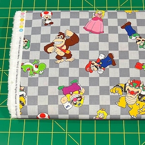 Multi Super Mario Fabric By Half Yard, Fat Quarter, Princess Peach Luigi Cotton Fabric, 1/2 Yards are Continuous