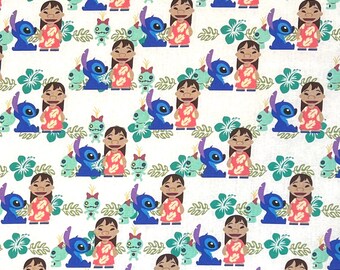 Lilo & Stitch Friends Flowers 100% Cotton Fabric | Fat Quarter, Half Yard