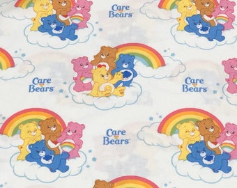 Care Bears Rainbow Fabric By Half Yard, Fat Quarter, Care Bears Classic Rainbow Cotton Fabric, 1/2 Yards are Continuous