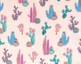 Cactus Desert on Pale Pink 100% Cotton Fabric | Fat Quarter, Half Yard
