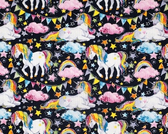 Majestic Unicorns Fabric By Half Yard, Fat Quarter, Unicorn Rainbow Cotton Fabric, 1/2 Yards are Continuous