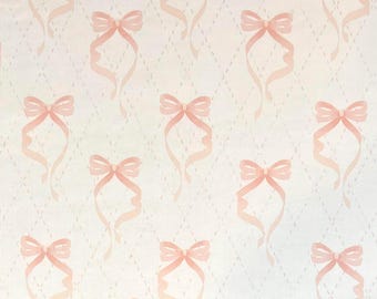 Pink Ribbon Bows Diamond Pattern 100% Cotton Fabric | Fat Quarter, Half Yard