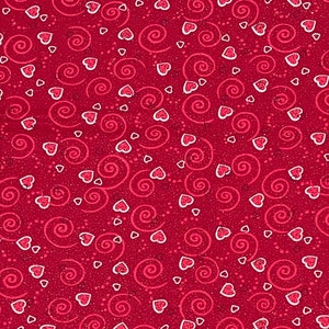 Hearts N Scrolls Red Glitter Fabric By Half Yard, Fat Quarter, Valentine’s Day Cotton Fabric