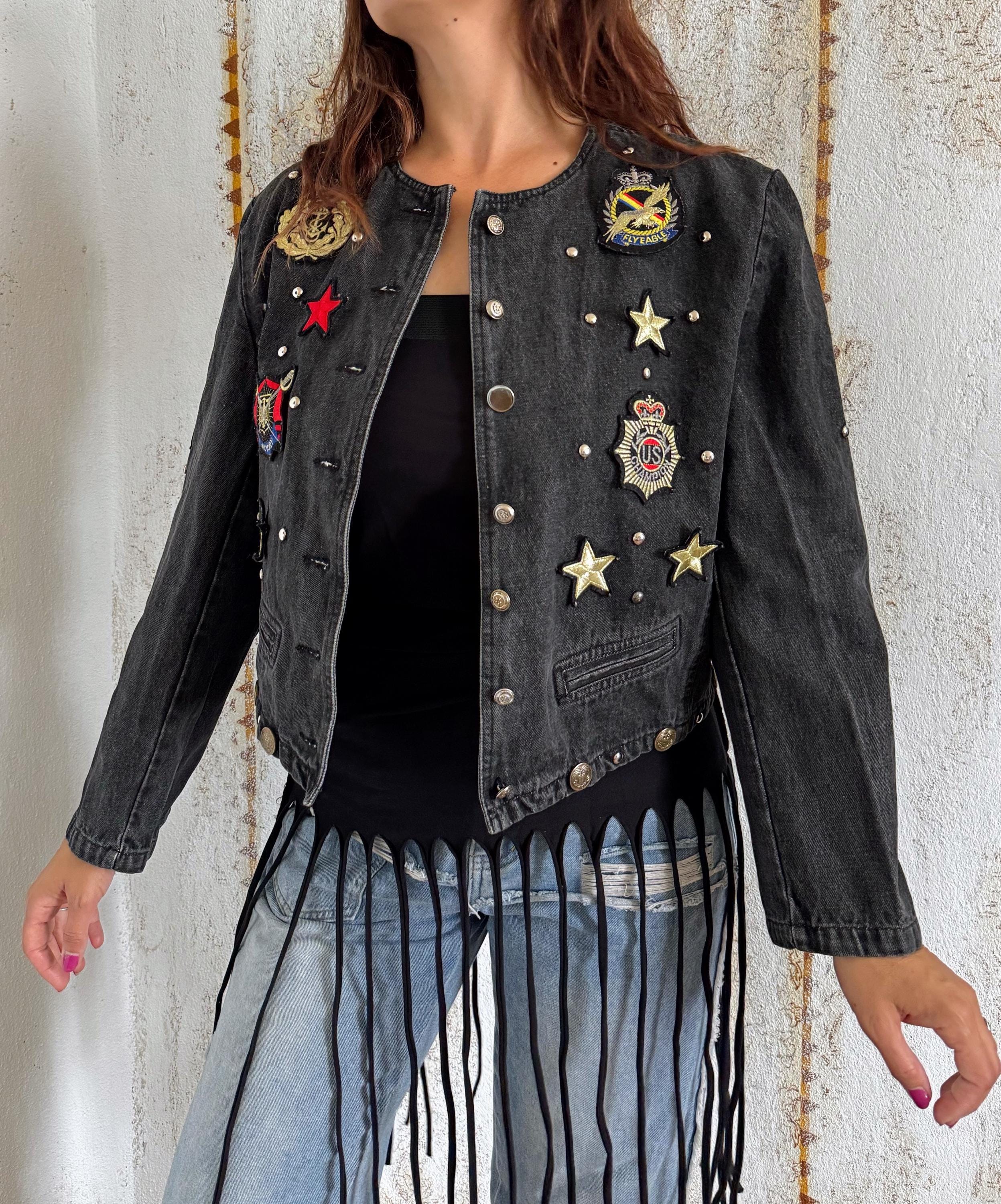 Cropped Denim Jacket Collarless - Etsy