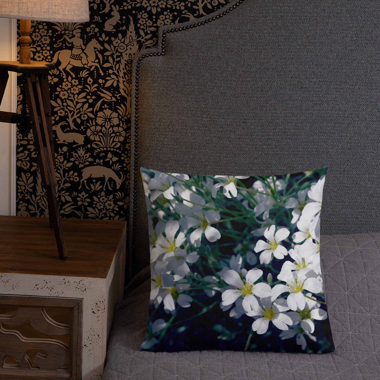 Art Print Premium Pillow White Flowers Decorative Pillow Couch Etsy