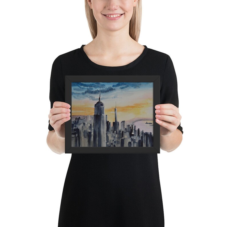 Framed Watercolor Print of New York City Skyline Framed Poster Etsy
