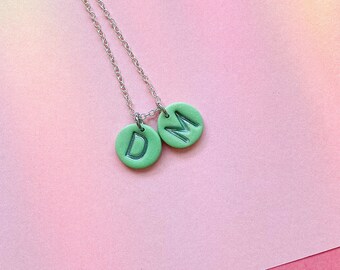 Two Initial Charm Necklace Double Charm Initial Necklace 2 Charm Initial Necklace Disc Initial Necklace Handmade Clay Charm Necklace her