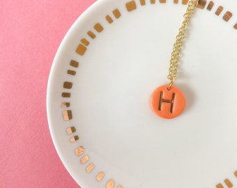 Gold Initial Necklace Clay custom Personalized Charm Letter Necklace Disc Dainty Charm jewelry Personalized Gifts mother day jewelry gift