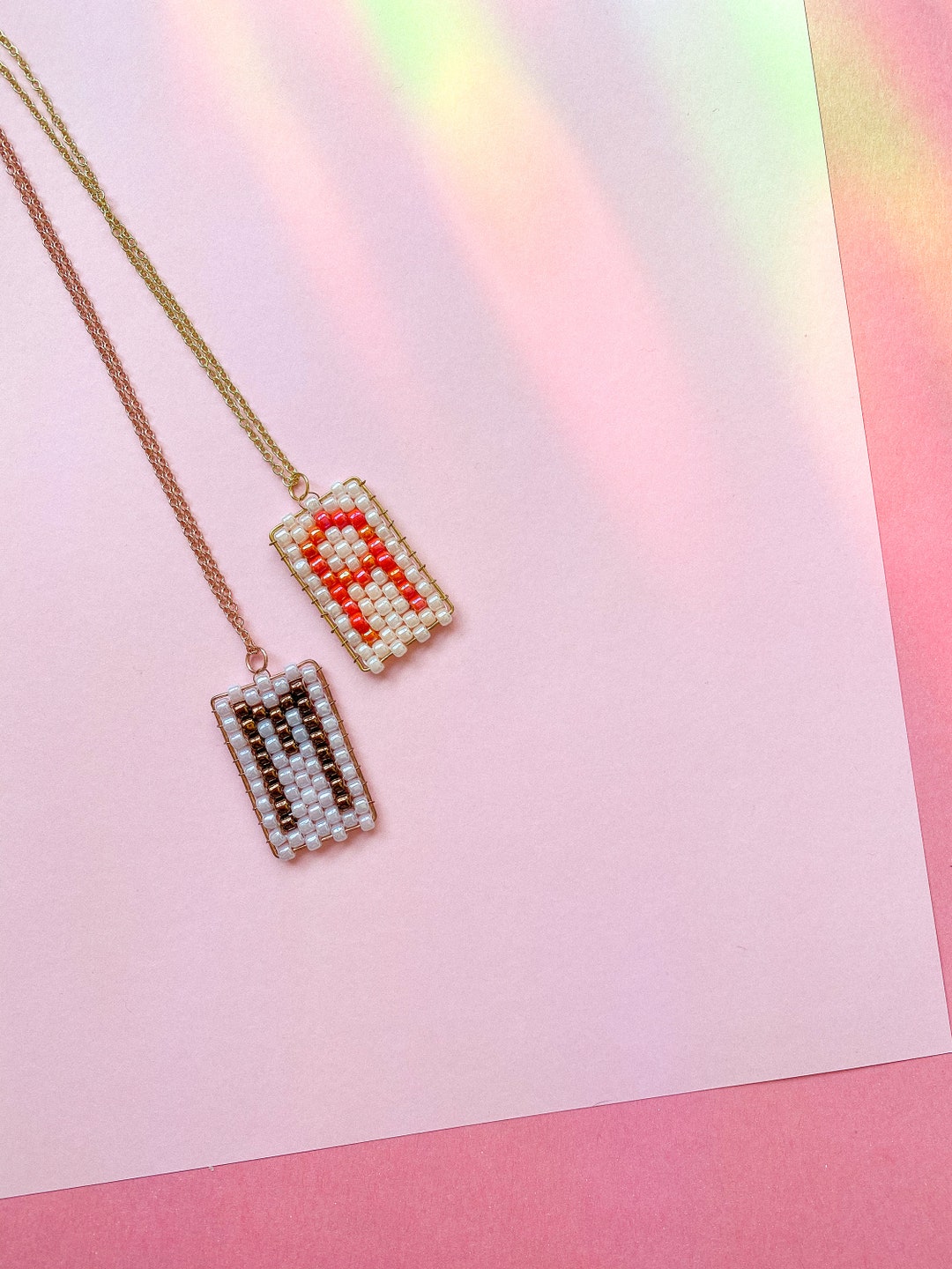 Gift Under 50. Her Jewelry Gift. Pendant Necklace Pixel Bead Initial