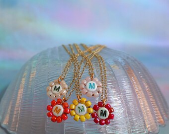 Bead Wrapped Initial Necklace Simple Letter Charm Initial Gift Custom Letter Necklace Dainty Charm Colorful Bead Necklace Tiny Pendant