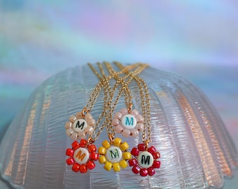 Bead Wrapped Initial Necklace Simple Letter Charm Initial Gift Custom Letter Necklace Dainty Charm Colorful Bead Necklace Tiny Pendant