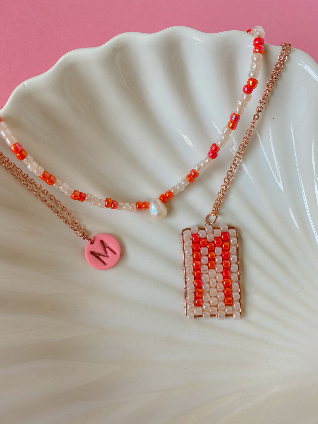 Colorful Beaded Initial Necklace Custom Initial Letter Beaded Necklace ...