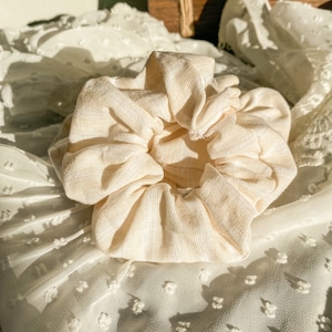 Beige and White Striped Scrunchie