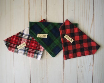 Plaid Flannel Dog Bandana | 5 Different Patterns Available | Over the Collar Bandana | Tie-On Bandana