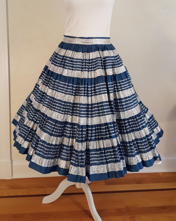 Vintage 50's Slate Blue Patio Skirt with Silver Ri