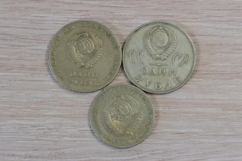 made in the USSR in 1970,russian antiques Collectible Set of 6 metal Soviet coins 1 ruble