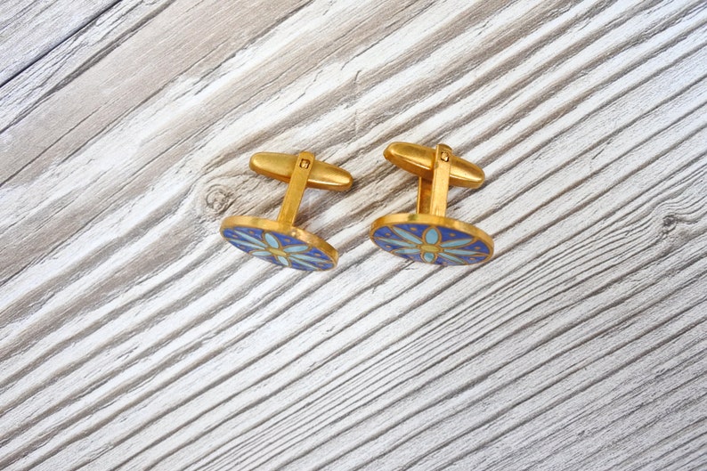 Vintage cufflinks cufflinks with gold leaf enamel cufflinks