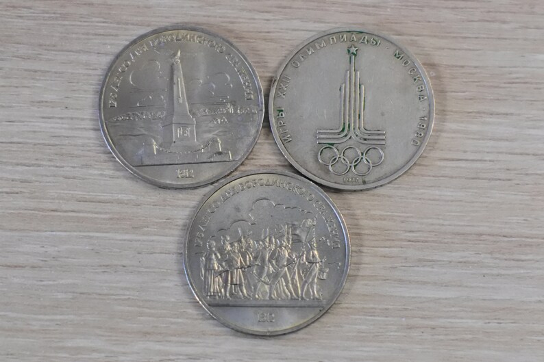 made in the USSR in 1970,russian antiques Collectible Set of 6 metal Soviet coins 1 ruble
