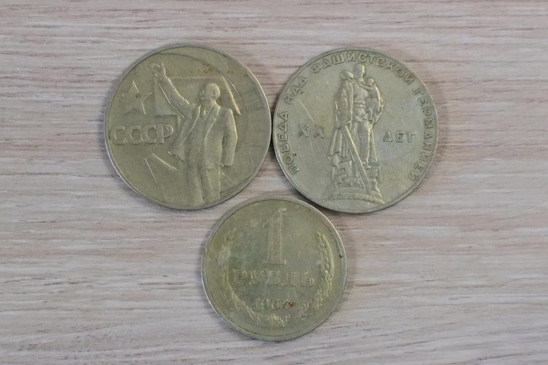 made in the USSR in 1970,russian antiques Collectible Set of 6 metal Soviet coins 1 ruble