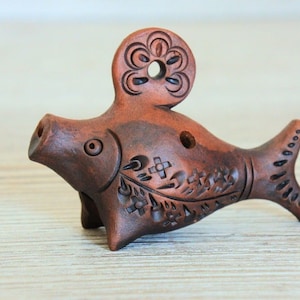 Musical ocarina, ceramic whistle, bird whistle, folk bird, twitter bird, porcelain bird, musical bird,