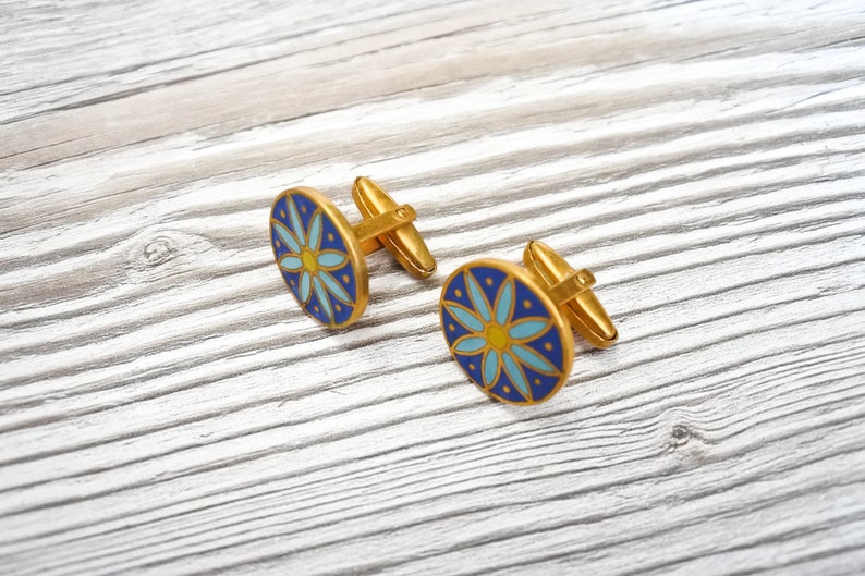 enamel cufflinks cufflinks with gold leaf Vintage cufflinks