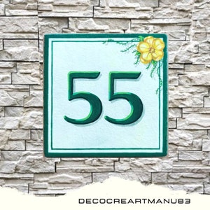 Hand painted house number with flowers, personalized house numbers, house number plate, outdoor address plate, new home gift