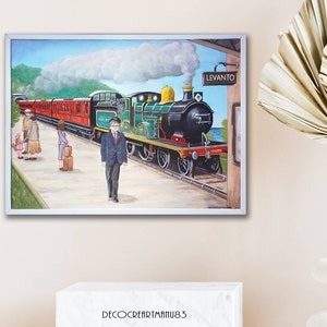 regalo per pensione ferroviere, regalo pensione uomo con treno, quadro con treno, ritratto personalizzato uomo, regalo colleghi ferrovieri