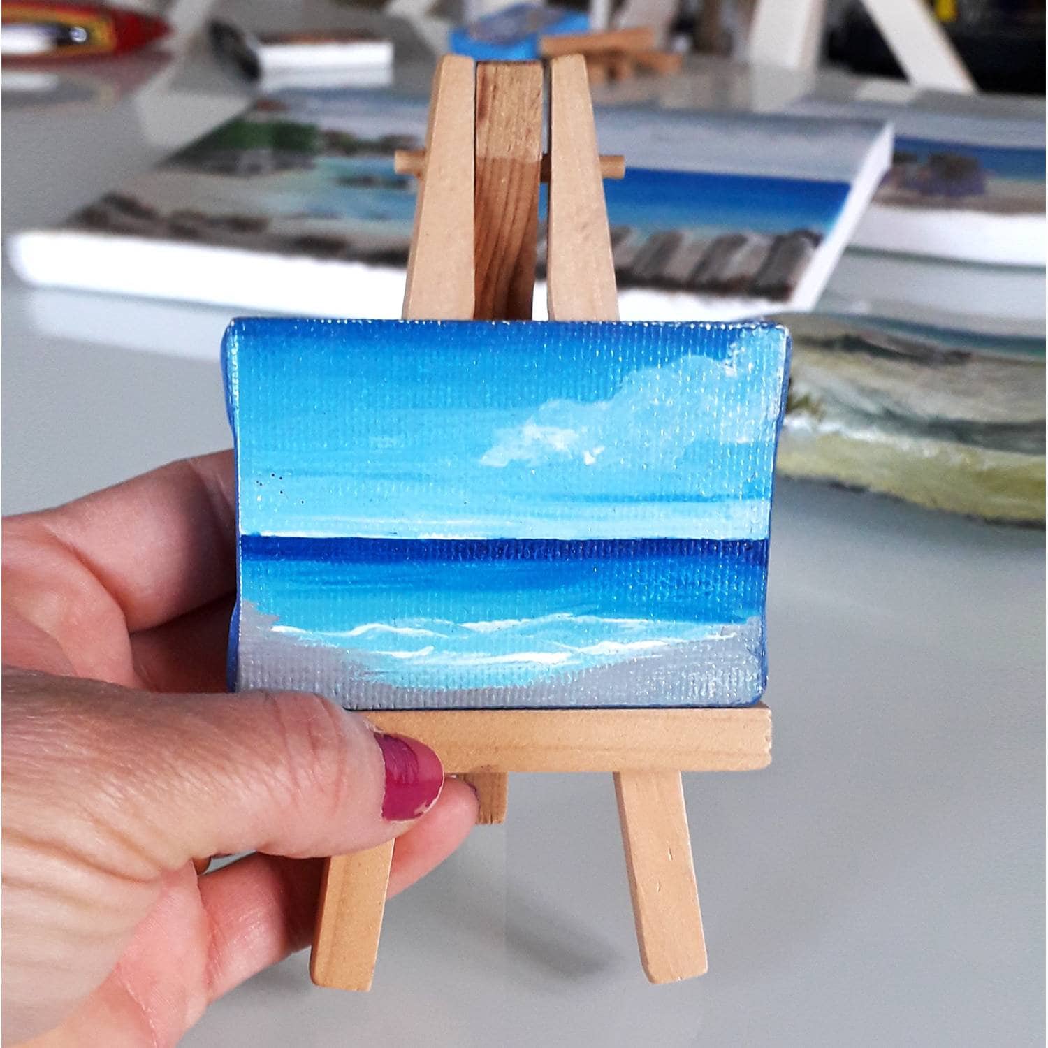 Picture With Sea, Hand-painted Wedding Favor, Mini Canvas With Sea