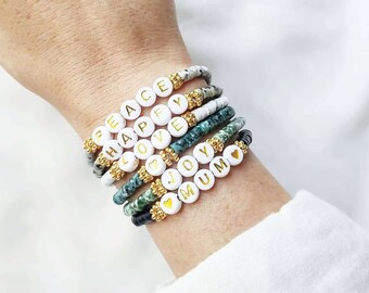 Mantra STONES bracelet // Heishi beads made of natural gemstones on elastic thread to customize
