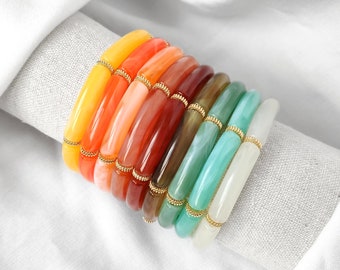 SCARLETT elastic bangle bracelet // Bead bar // Curved acrylic tube beads