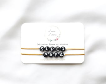 Bracelet MANTRA (double cordon) en perles à personnaliser // Perles noires, lettres blanches