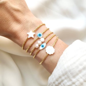 Pulsera PRETTY // Cuentas Miyuki bañadas en oro y lentejuelas de nácar