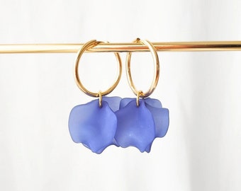 POPPY hoop earrings - Translucent midnight blue // Stainless steel hoop earrings with flower petal effect sequins