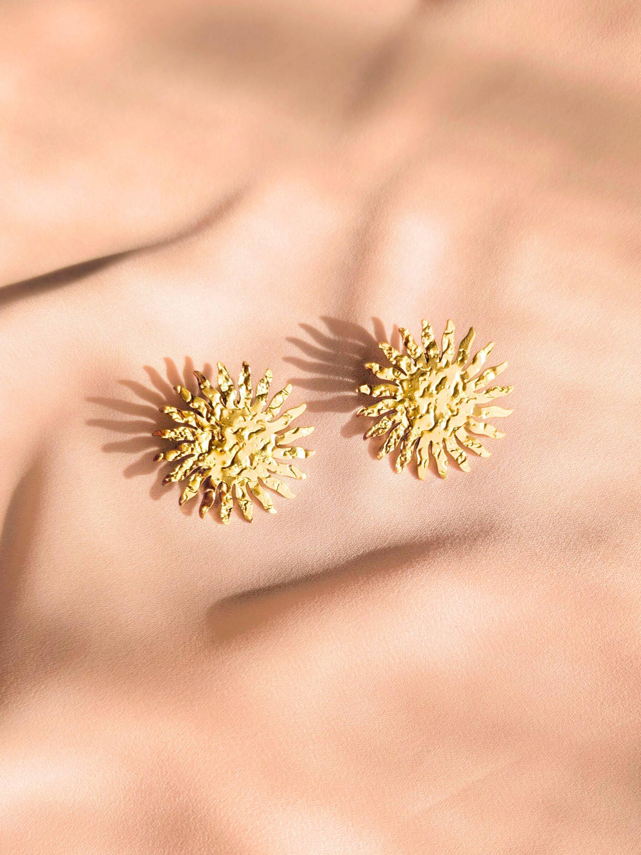 SUN Earrings – Lightweight Stainless Steel Gold Sun Studs - Etsy