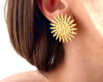 SUN Earrings – Lightweight Stainless Steel Gold Sun Studs - Etsy
