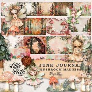 Mushroom Junk Journal Kit, Printable Ephemera, Digital Scrapbook Pages, Nature Collage, Vintage Journal Pages, Vintage Botanical Folio