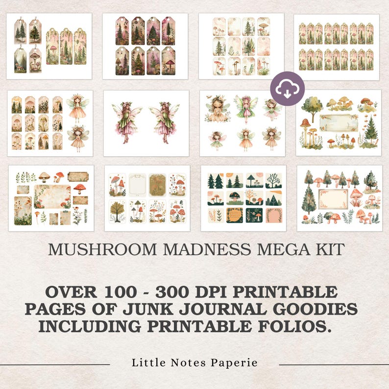 Mushroom Junk Journal Kit, Printable Ephemera, Digital Scrapbook Pages ...