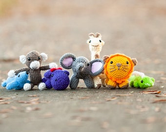 Set of 7 Small Stuffed Animals, Amigurumi Animals - Animal Toys