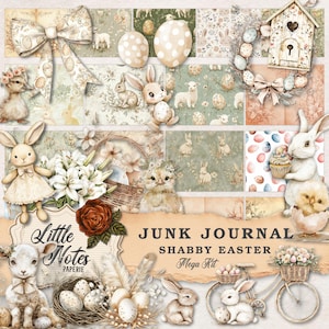 Imprimibles de diario basura de Pascua, descarga digital, efímera de conejito vintage, páginas de álbum de recortes de primavera, kit de manualidades, efímera de cordero de primavera